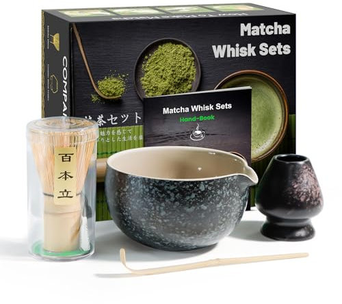 Set di 4 Pezzi Matcha Kit,Set Accessori Cerimonia Tè Matcha,Portafrusta,L'Insieme Perfetto per Preparare Tè Matcha