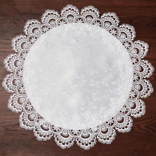 URROMA Napperon Rond élégant en Dentelle Jacquard Blanc au Crochet pour décoration de Table de Maison, Commode, Table à Manger, 60 cm
