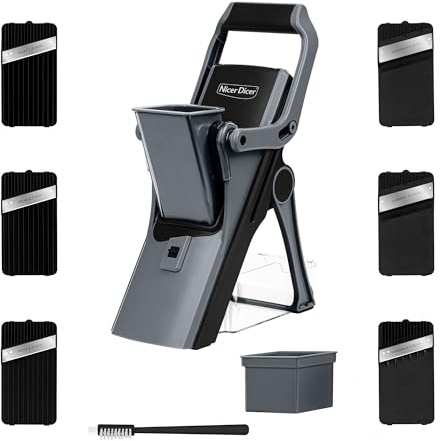 Genius Nicer Dicer Mando, 12 pezzi, affettaverdure, affettaverdure, affettaverdure, taglio cetriolo, mandolina con 6 lame intercambiabili, affettaverdure (nero-grigio)