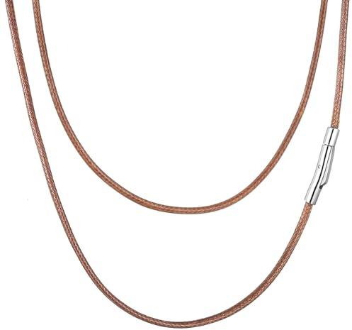 AFSTALR Collana Cuoio Uomo e Donna Cordoncino per Collane 2mm Marrone Intrecciata Pelle Sintetica Catena Choker Ricambio Per Cindolo con Chiusura in Acciaio Inossidabile 71cm