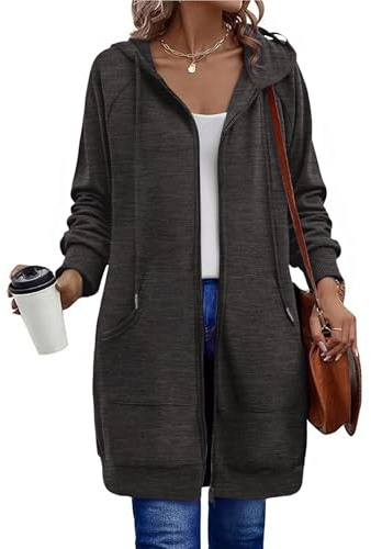 Zeagoo Women's Zip Up Hoodies Long Tunic Sweatshirts Long Sleeve Oversized Fleece Casual 2025 Fall Jacket Coat with Pocket Dark Grey 3XL