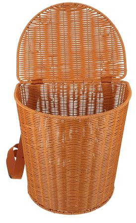 Zaino a cestino, tessuto a mano, cestino da fattoria con coperchio e spallacci per vacanze nel fine settimana, raccolta frutteto, spiaggia, raccolta, frutta, contenitore in rustico, 24 cm