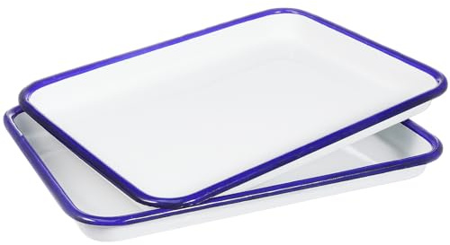BESPORTBLE 2 Pack Enamel Roasting Pans 27x19cm White Ceramic Non-Stick Oven Trays for Bread, Pancakes, Pizza Party Desserts, Easy Clean for Family Cooking