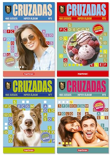 Pasatiempos Angel Europa, Mega Pack - Libros de 320 Páginas - Letra Grande - Elige tu Pack de Sudokus, Sopas de Letras o Cruzadas Envío Gratis (Pack de 4 Cruzadas)