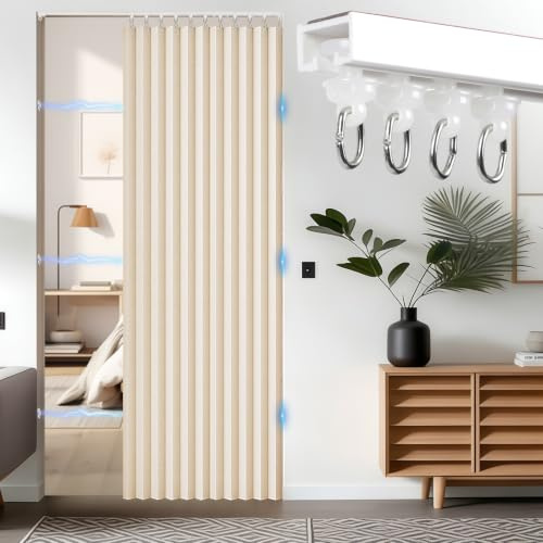 Cortina de puerta magnética con barra Sin Taladro, 140x200cm Cortina de oscurecimiento plegable, cortina térmica con cierre magnético, montaje con adhesivo para divisor de espacio