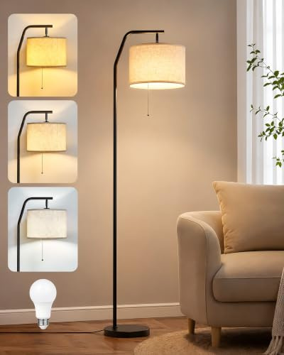GOEBLESON Lampadaire sur Pied, 3 Températures de Couleur, Noir et Beige