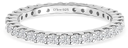 TJC Moissanite Eternity Band Ring for Women 925 Sterling Silver Rhodium Plated, 1.28 Ct Full Eternity Wedding Engagement Ring, Stackable Diamond Alternative Ring Jewellery Size M