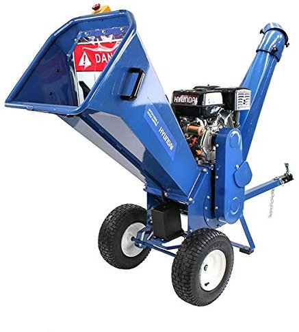 Hyundai Petrol Wood Chipper, Self-feeding Garden Shredder Mulcher, 420cc, 14hp, 4-Stroke, Wheeled with 10cm Chipping Capacity, 180-degree rotatable chute & 3 Year Warranty