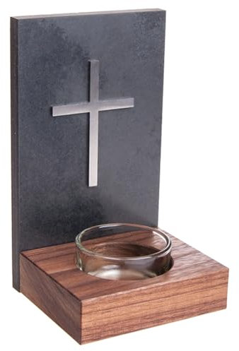 Fritz Cox Weihkessel: Stein-Nußbaum mit Kreuz Edelstahl