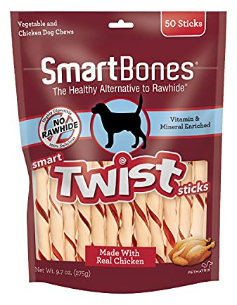 SmartBones Smart Twist Sticks, Rawhide Free Dog Chew Sticks, Made With Real Chicken, 50 Sticks , 9.7 Ounce (Pack of 1)