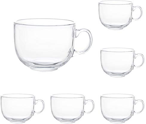 Maredash 16oz Glass Jumbo Mugs With Handle For Coffee, Tea, Soup,Clear Drinking Cup,Set of 6
