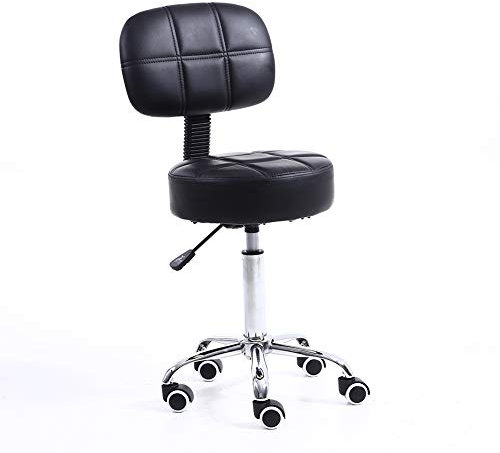 KKTONER Rollhocker Bürohocker mit Rückenlehne Höhenverstellbarer 50-64cm PU Leder Schwarz