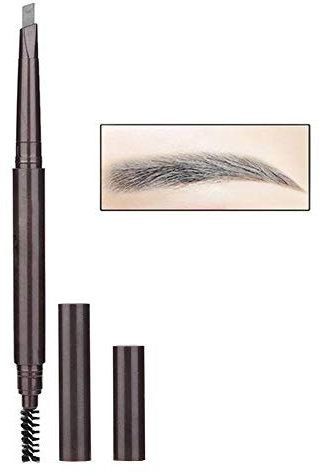 Lapiz de Cejas de Doble Extremo, Lápiz de Ceja de Rotación Automática Con Lápices de Maquillaje de Pincel de Ceja, Maquillaje Cejas, Pluma de Cejas Impermeable y a Prueba de Sudor (4 # Gris)