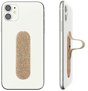 Momostick Flatstick, Cell Phone Finger Grip Strap Holder for Hand, Cell Phone Stand, New Slim Finger Loop Selfie Grip Compatible with Most Smartphones - Glitter Gold