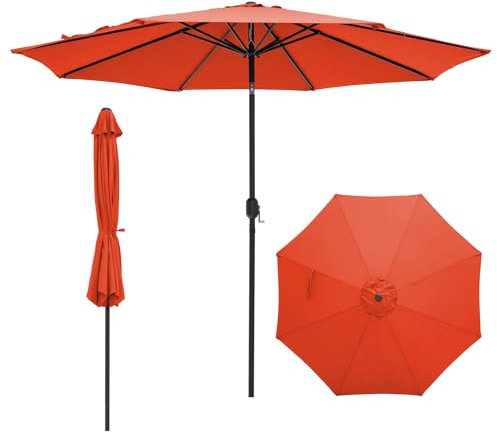COSTWAY Sonnenschirm 300 cm, Gartenschirm mit Kurbel, beidseitig um 25° knickbar, Terrassenschirm mit 8 Rippen, Marktschirm für Garten, Balkon, Terrasse, Orange