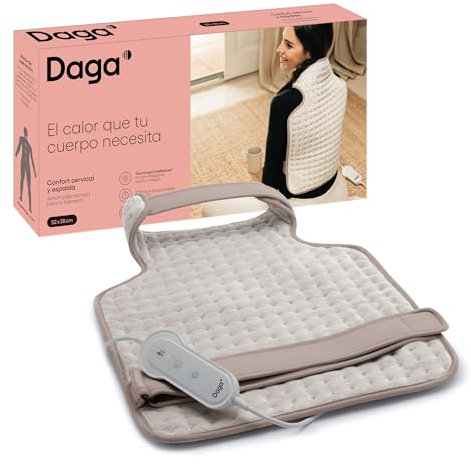 DAGA Almohadilla Térmica Confort Cervical y Espalda, Tecnología Intellisense, Suave Tejido, Multi-Temporizador, 4 Temperaturas, 52x38 cm
