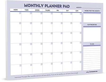 A4 Monthly Planner Pad - 50 Tear Off Sheet Undated Calendar Planning Pad by Live With INTENSHEN®
