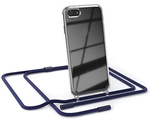 EAZY CASE - kombinierbare Handyketten kompatibel mit iPhone SE (2022/2020) / iPhone 8/7, Transparente Silikon-Hülle mit Umhängeband, abnehmbar durch abschraubbare Endstücke, Wechselgurt, Nacht Blau