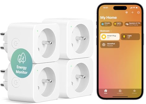 Meross Prise Connectée (Type E), 16A Prise WiFi Compatible avec HomeKit, Alexa et Google Home, Lot de 4 prises avec mesure du courant, commande vocale et télécommande