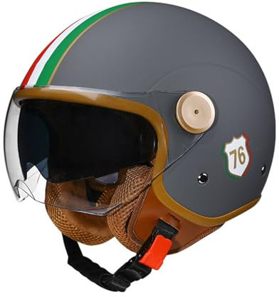 Motorrad Open Face Helm Vintage Roller Helm Damen Herren Retro Elektrischer Halbhelm Mit Sonnenblende Jet-Helm Für Cruiser Motobike DOT Approved