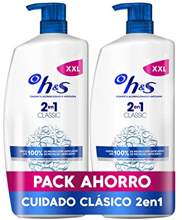 H&S Classic Champú y Acondicionador Anticaspa 2en1 2x1000ml, con Dispensador. Hasta 100% de Protección Anticaspa. Para Todo Tipo de Pelo y Cuero Cabelludo. Uso Diario. Limpieza profunda, New Version
