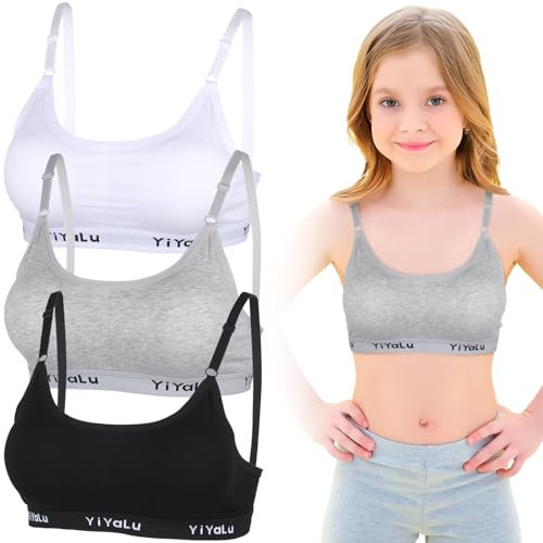 3 Stück Teenager Mädchen Bh Bralette Bh Kinder Mädchen Sport Bh Teenager Bustier Unterwäsche Sport Bustier Mädche mit Abnehmbarer Polsterung Verstellbaren SchulterriemenFür Kinder Von 10-16 Jahren