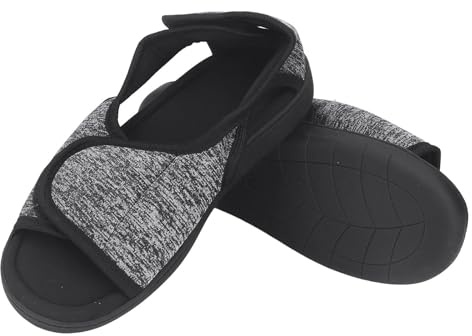 Pantofole diabetiche da donna, uomo, pantofola, edema dei piedi, gonfie, punta aperta, scarpe ortopediche regolabili per persona anziana, artrite, grigio, Large Large