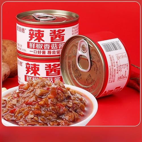 Instant mushroom sauce, spicy chili sauce, delicious soybean sauce, picked bamboo shoots, kimchi, hot pot dipping sauce, delicious mushrooms, vegetable sauce, healthy food (Chili Flavor,3 cans)