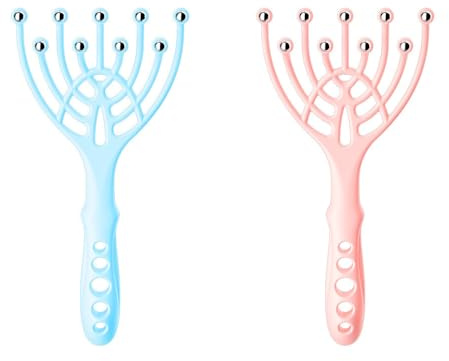 yufana Scalp Massage Set, 2 Piece Tool for Relaxing the Scalp, Head Massager, Tingling Massage for Deep Relaxation, Hair Stimulation and Body Stress Relaxation (Blue + Pink)