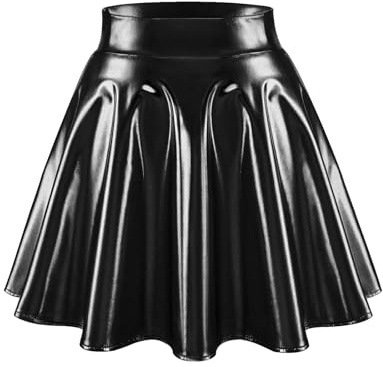 Bridesmay Falda Skater Acampanada para Mujer - Falda Corta Elástica Brillante con Talle Alto para Fiesta, Noche de Discoteca y Baile TJ Black 2XL
