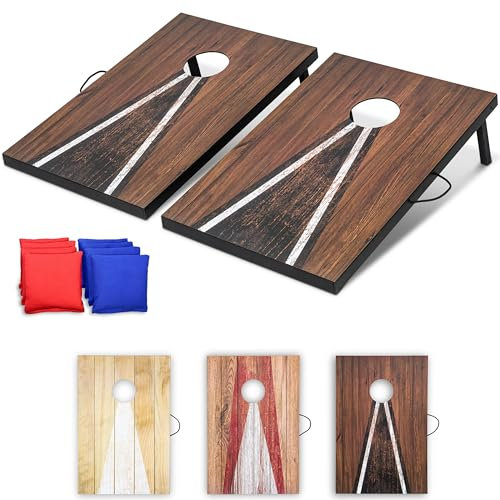 GoSports Juego de Mesa Cornhole de 3 x 2 pies, Juego portátil de Lanzamiento al Aire Libre para Adultos y Familia, Incluye Juego de 8 pufs con Almacenamiento Integrado, rústico Oscuro