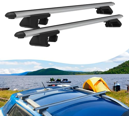 Car Roof Bars For Volkswagen T6 Transporter 2015-2023 Raised Rails Grey | Axenture Heavy-Duty Aluminium Roof Rack Cross Bars, Set of 2, Metal-Reinforced Mounts, T-Slot, Roof Tent Compatible