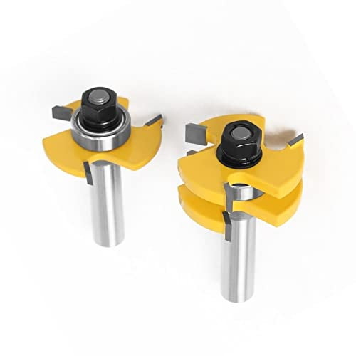 2pcs 8mm&12mm&1/2''shank Joint Assemble Router Bits Tongue & Groove T-Slot Milling Cutter For Wood Woodwork Cutting Tools(8X5x8)