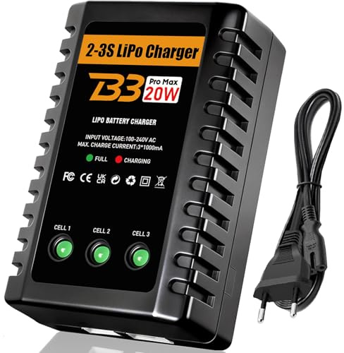 HTRC Lipo Battery Charger, 20W Lipo Charger for 2-3S Lipo Battery Pack(7.4V-11.1V), Airsoft Battery Charger, Fast RC Balance Charger for RC Car, Airsoft Gun, RC Boat, Etc