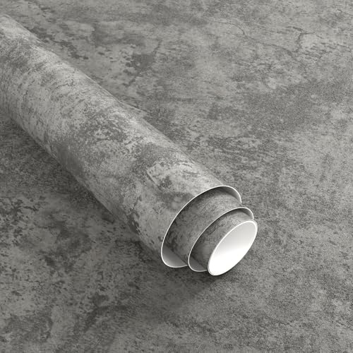 Magielif 17.7x197 Grey Concrete Peel and Stick Wallpaper 3D Vinyl Film Roll Wrap Faux Gray Cement Texture Contact Paper Waterproof Removable Wall Sticker Paper for Furniture Bathroom Home Decor