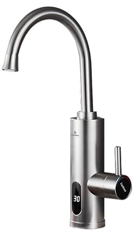 Instant Hot Water Tap with Digital Temperature Display, Electric Hot Water Tap 360 Degrees Swivel Spout, Cold and Hot Dual Use Self Heating Tap for Kitchen, Bathroom,Garden(Gooseneck Spout)