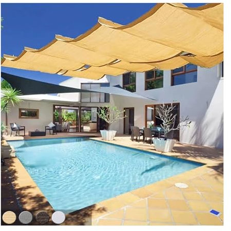 Cubierta retráctil en forma de U para exteriores, protección UV y tela transpirable de filtrado de luz, incluye kit de montaje (2,6 x 9 m de ancho x 8,53 x 29,5 pies de largo)