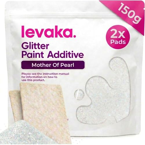 Levaka 150g Pärlemor Glitterfärg Tillsats - 2 x Poleringskuddar Ingår - Bladas med Emulsionsfärgar för ett Perfekt Självlysande Lackering på Interiör eller Exteriör på Väggar, Tak eller Trä