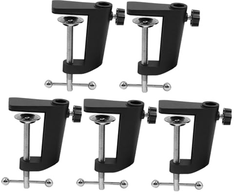 NUOBESTY 5pcs Black Aluminum Base Microphone Boom Arm Clamp with Table Mount Desktop Mic Stand Holder for Podcasting Recording Gaming Universal Mic Desk Clamp