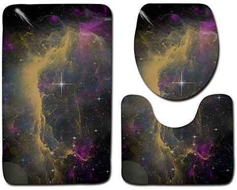 EU-VV Badteppichset Soft Flanell 3-teilig Badematte Pedistal Rug Und WC-Abdeckung Kosmischer Sternenhimmel (Universum 6)