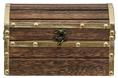 Wood and Leather Treasure Chest Wooden Box Jewelry Box with Latch Vintage Handmade Wood Craft Box for Jewelry, Toys, Tarot Cards, Gifts and Home Decoration (Brown and Gold, 8.5 x 5.5 x 5.5 Inches)