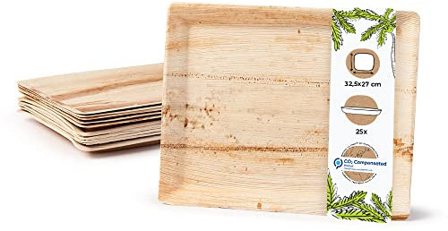 GREENBOX Palmware Gastro Serviertablett Palmblattteller I umweltfreundlich - stabil - dekorativ I Servierplatte Kuchenplatte Einwegteller Partygeschirr Dekotablett I 25 x Gastrotablett 32,5 x 27cm