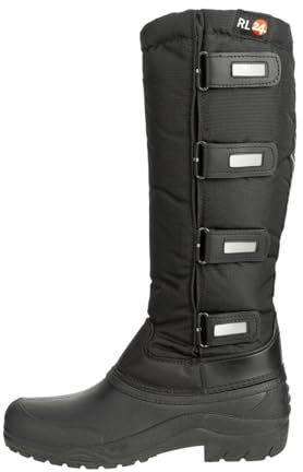 RL24 - Kinder & Damen Thermostiefel Classic schwarz | wasserdichte Winterstiefel | mit Klettverschlüssen für verstellbare Wadenbreite | gefütterte Schneestiefel | Reitstiefel in Größe 44