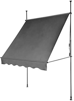 Evre Grey Awning for Patios - UV Coated and Water Resistant Canopy Outdoor, Garden Awnings with Crank Handle - Clamped Design with Aluminium Poles and Fabric Canopy, No-Drill Assembly Required 2x1.5m