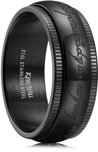 King Will Anello spinner da 8 mm, in acciaio inox, con scritta Il Signore degli Anelli, per uomini e donne, vestibilità comoda, lucido, piccolo, in acciaio inossidabile, senza pietre preziose,