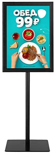 GYMAX A3 Stand Poster Menù, Supporto per Informazioni, Espositore da Terra, Altezza Regolabile, Pannello Girevole, Porta Pubblicità Ideale per Negozio, Ristorante e Bar, in Acciaio INOX (Nero)