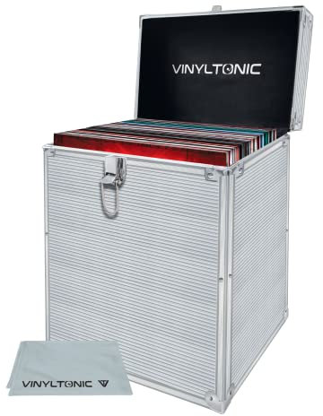 Vinyl Tonic 12 LP Vinyl Record Storage Case with Universal Cleaning Cloth (Silver)