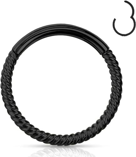 YEBOCIYO Schwarz 10mm 16G Piercing Ring - Knorpel, Daith, Tragus, Septum, Nase, Lippe, Augenbraue, Nippel - 316L Chirurgenstahl