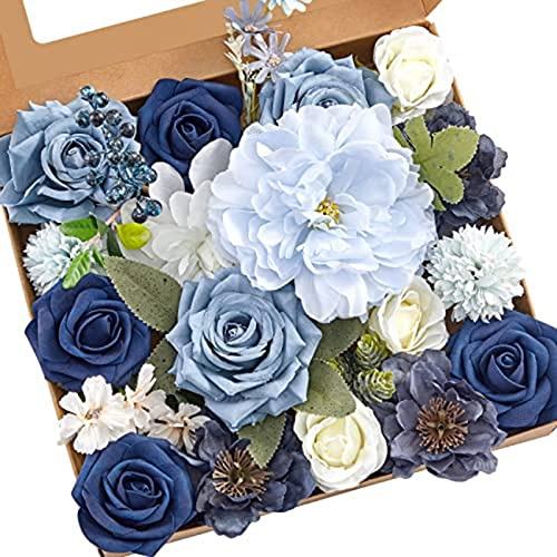 Hausdec Dusty Blue Flowers Combo for DIY Wedding Bridal Bouquets Centerpieces Home Decorations