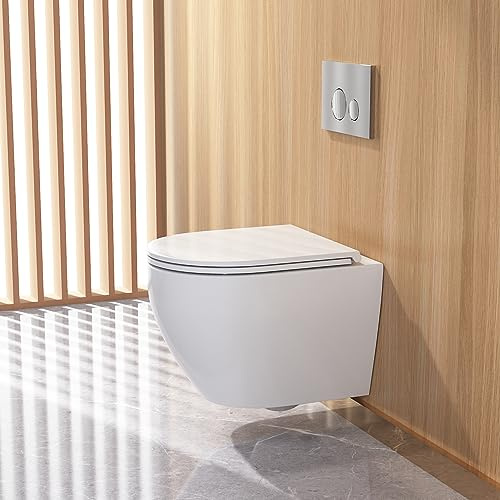 DeerValley In Wall Toilet Bowl, Elongated Wall Hung Toilet, Wall Mounted Toilet with Soft Close Seat, 1.1GPF/1.6 GPF Dual Flush, Compact One Piece Toilet for Bathroom, White (Only Bowl)